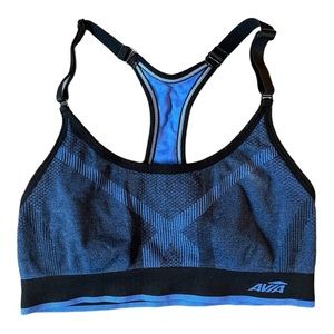AVIA Women’s Blue Black Racerback Logo Adjustable Yoga Athletic Sports Bra Train